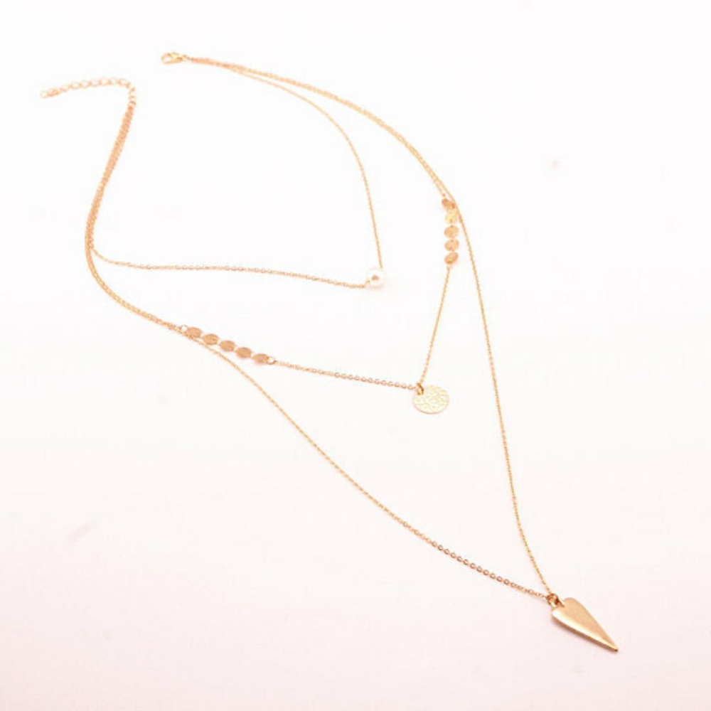 USA Pearl Multilayer Sequin Geometric Gold Lariat Necklace Jewelry - Picture 5 of 5